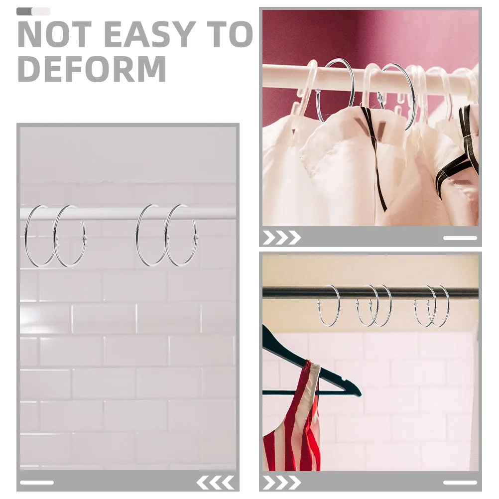 30pcs Shower Curtain Hooks Metal Rings Easy Installation Iron Suitable for Most Curtains Bathrooms Black Silver 51mm