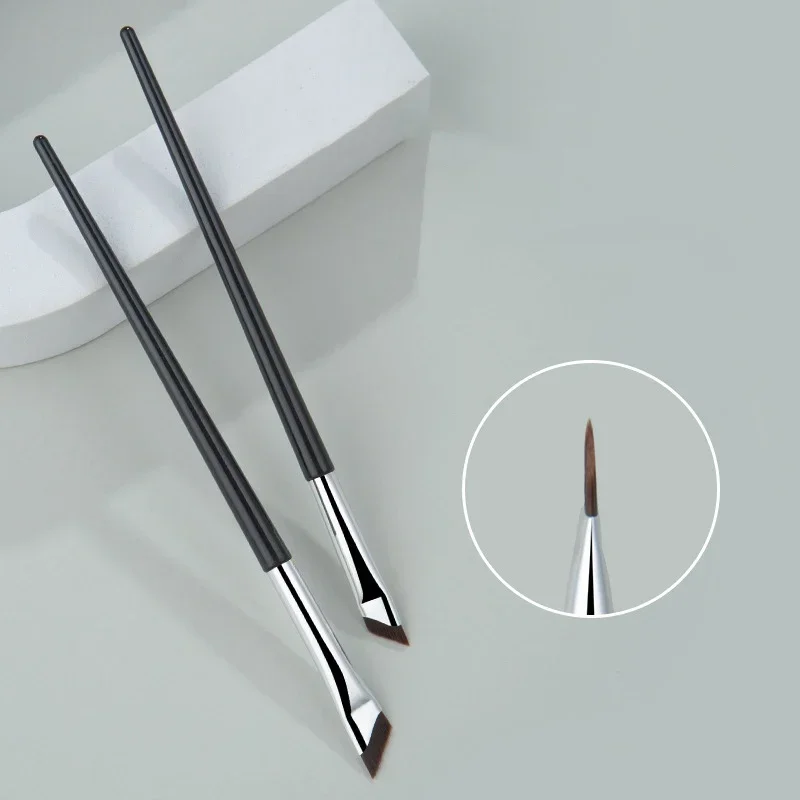 2pcs Angled Blade Eyeliner Brush Ultra Thin Fine Eyebrow Brush Flat Sickle Eyeliner Makeup Tools