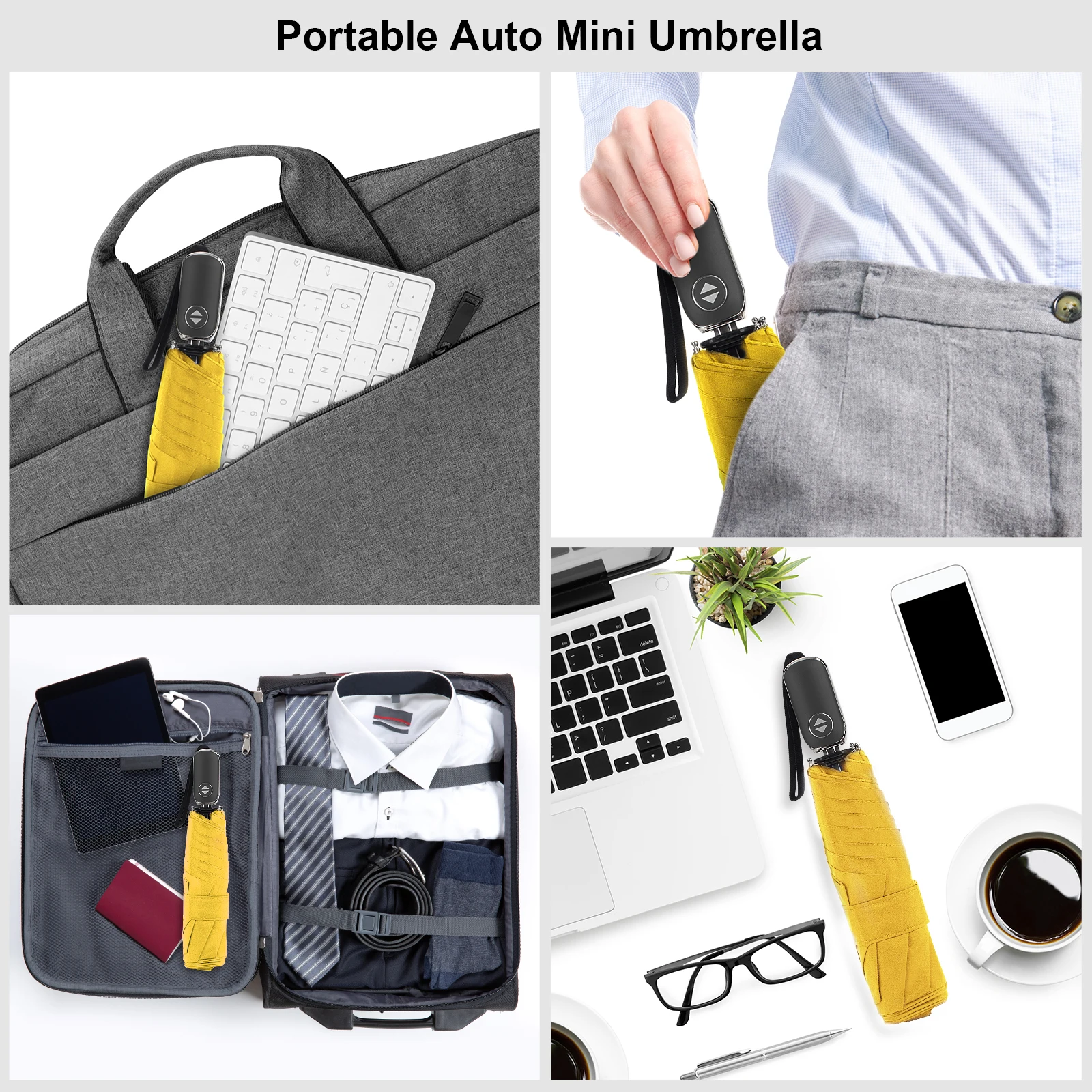 Superior Waterproof Portable Perfect Size Yellow Special Adults 6 Ribs Plastic Handle Auto Open Close 21inch 3Fold Flat Umbrella