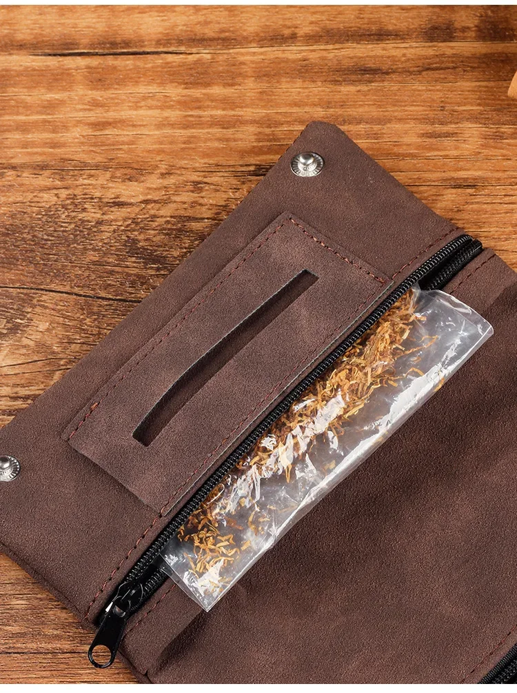 Handgefertigter Leder-Tabakbeutel, Etui, Tasche, Raucherpapierhalter, Etui, Geldbörse, multifunktionale, faltbare Tabakaufbewahrungstasche – Detail 5