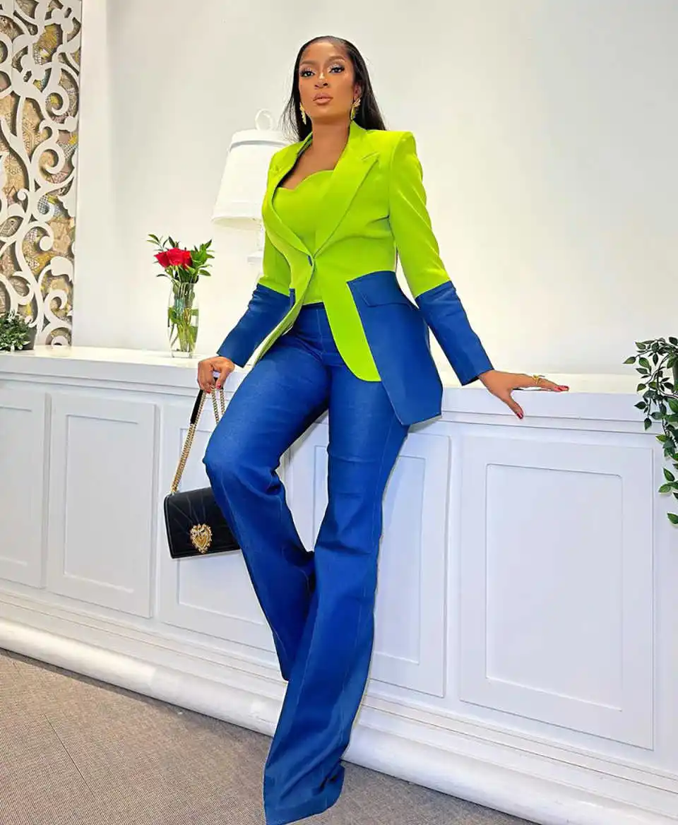 Modern Party Suits 2 Pieces Designed Full Sleeve Patchwork Gown Pants Flare Pants Customized 2 Pieces