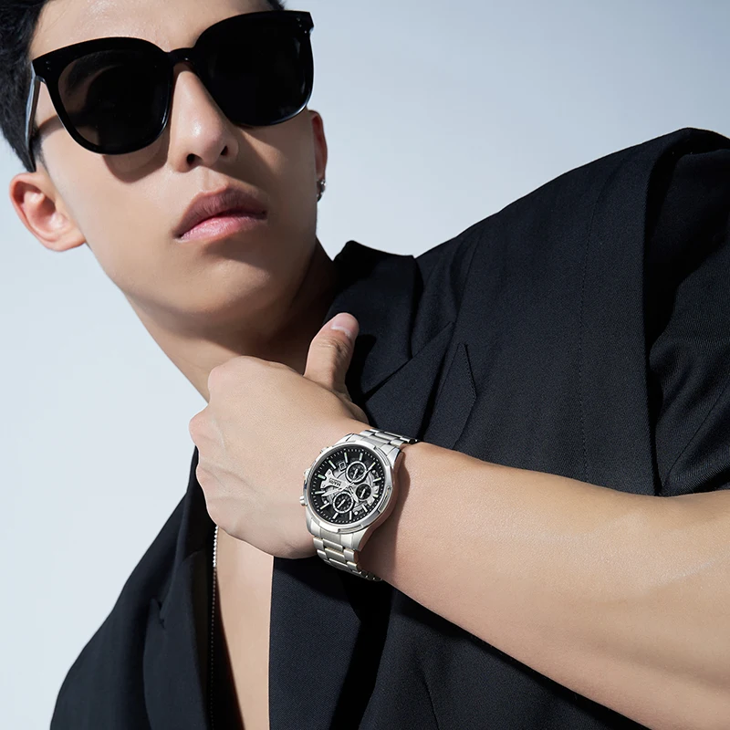 Mark Fairwhale 5028 relojes de cuarzo para hombre multifuncional impermeable luminoso deportes moda negocios elegante reloj de pulsera para hombre