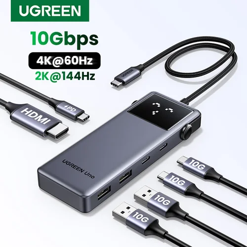 UGREEN Uno USB C HUB 6-en-1 4K60Hz PD100W 10Gbps USB3.2 adaptador divisor para portátil Macbook Pro Air USB estación de acoplamiento expansor