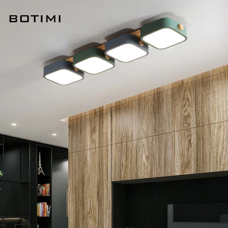 โคมไฟเพดานทรงสี่เหลี่ยมผืนผ้า BOTIMI สีเทา สำหรับห้องนอน โคมไฟติดเพดานแบบโมเดิร์นสีขาว ทำจากไม้และโลหะ สำหรับห้องสีเขียว