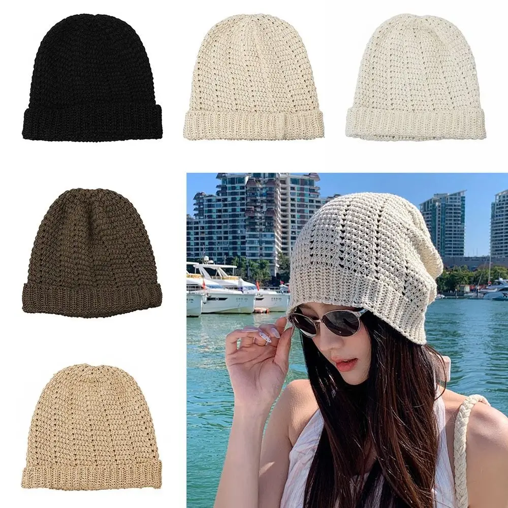 

Fashionable Hollow Beanie Breathable Soft Comfortable Knitting Cap Foldable Multicolor Stacked Hat Spring Summer
