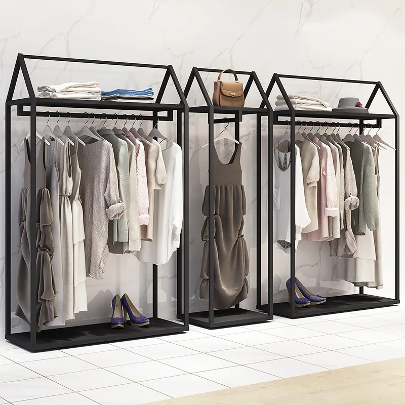 customized.Black Clothing Rack High End Boutique Display Rack with stainless steel Garment Hanging Rack Garment Store