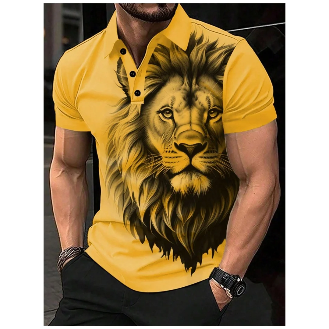 Summer Best-Selling Men's Striped Shirt polo shirt Casual Comfort Street Style Lion Men's clothes new in tops & tees man clothes
