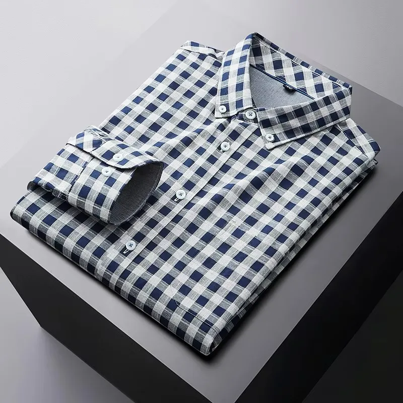 Chemise à carreaux à manches longues pour hommes, chemise d\'affaires décontractée, chemise de mariage rayée, coton, grande taille, 9XL, 10XL, quatre