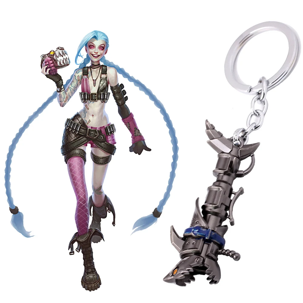 S14 Game Hot Legends Jinx League  Keychain LOL Cannon Weapon Model Keyring for Men Women Cosplay Accessories Car Key Ring llaver