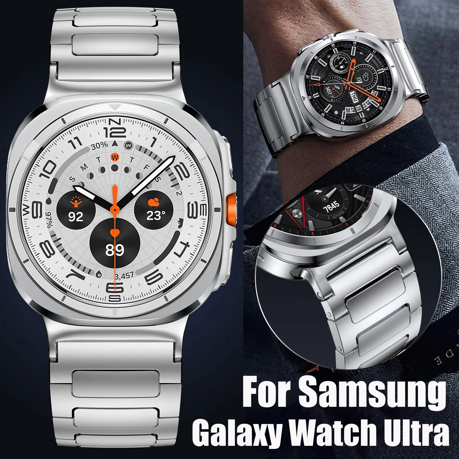 Luxury Metal Strap For Samsung Galaxy Watch Ultra 47mm Stainless Steel Band Correa Men Bracelet Samsung Galaxy Ultra Watchband