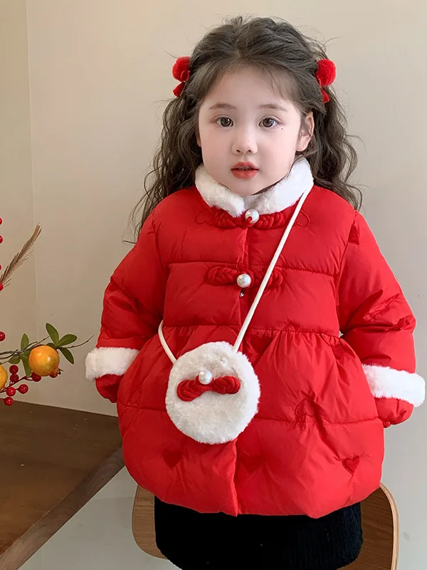 

Красное детское хлопковое дэт на подкладке, новогоднее праздничное традиционное китайское пальто для девочек, праздничный детский наряд