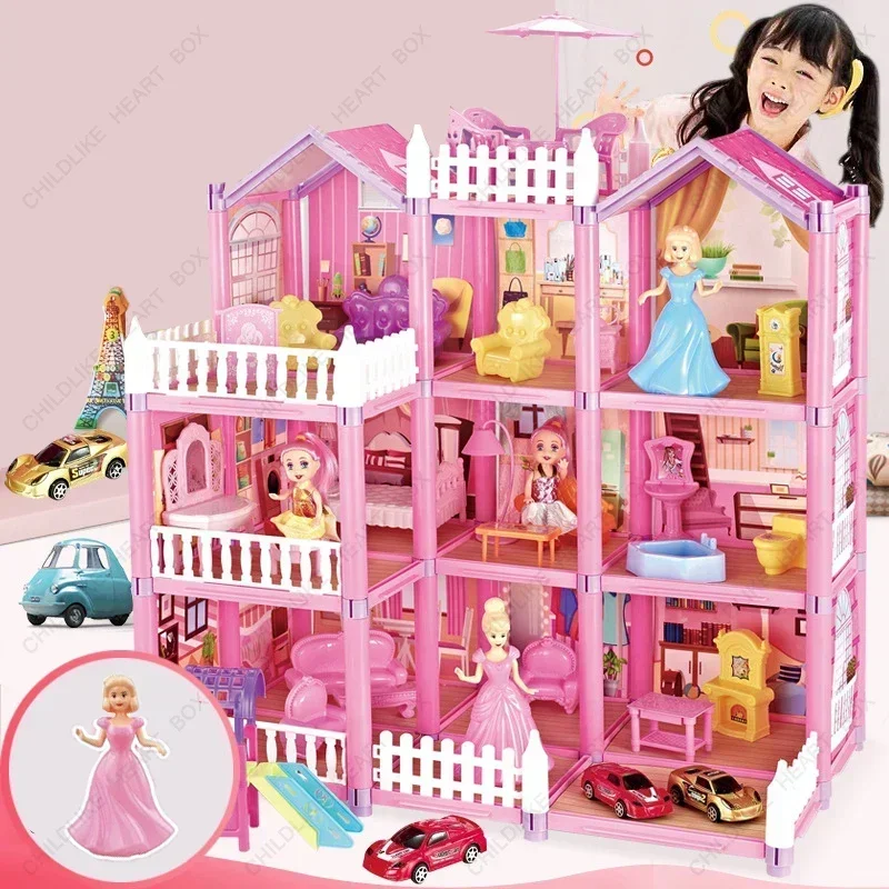 Casa de muñecas Villa Princess Castle Set para niña, Kit de simulación grande, rompecabezas para niña, juguete para regalo