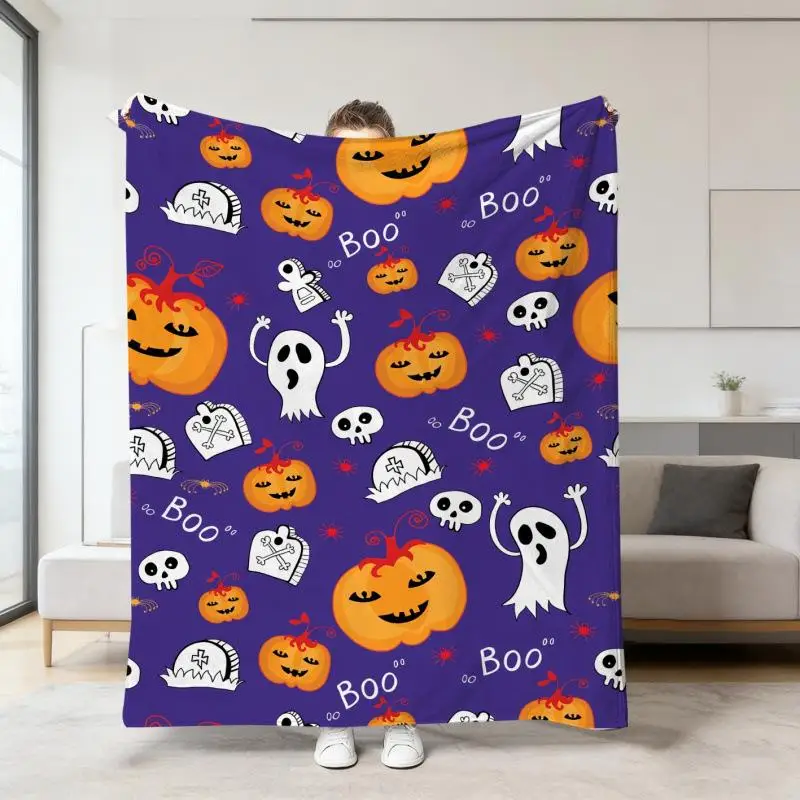 Halloween Warme Weiche Decke mit Geister-, Kürbis- und Totenkopf-Druck, Flanell-Schlafdecken, Multifunktionale Dekorative Decken – Detail 20
