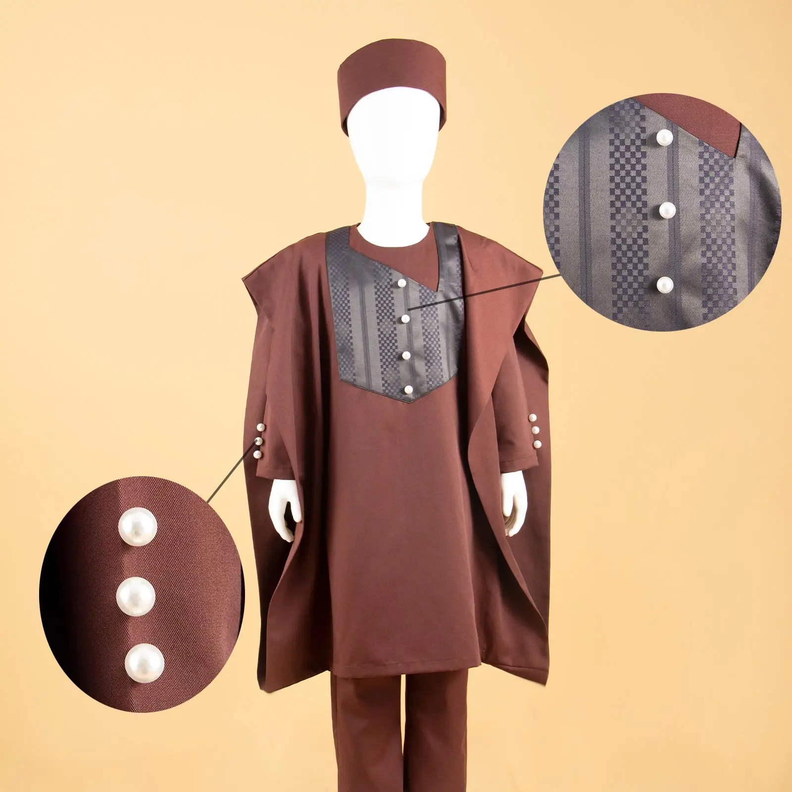 2022 Africa Boys Outfits Print Wax African Style Clothes for Kids Children 3 Pieces Traditional Shirt+Pants+ Hat Y224029