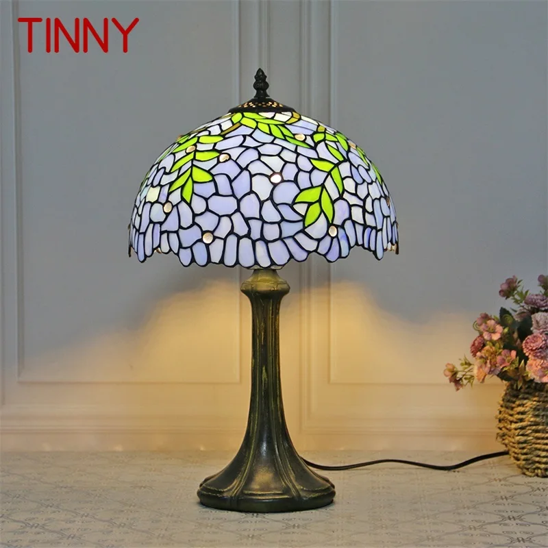 TINNY Tiffany Glass Table Lamp LED Modern Creative Bedside Blue Desk Light For Home Living Room Bedroom Hotel Decor