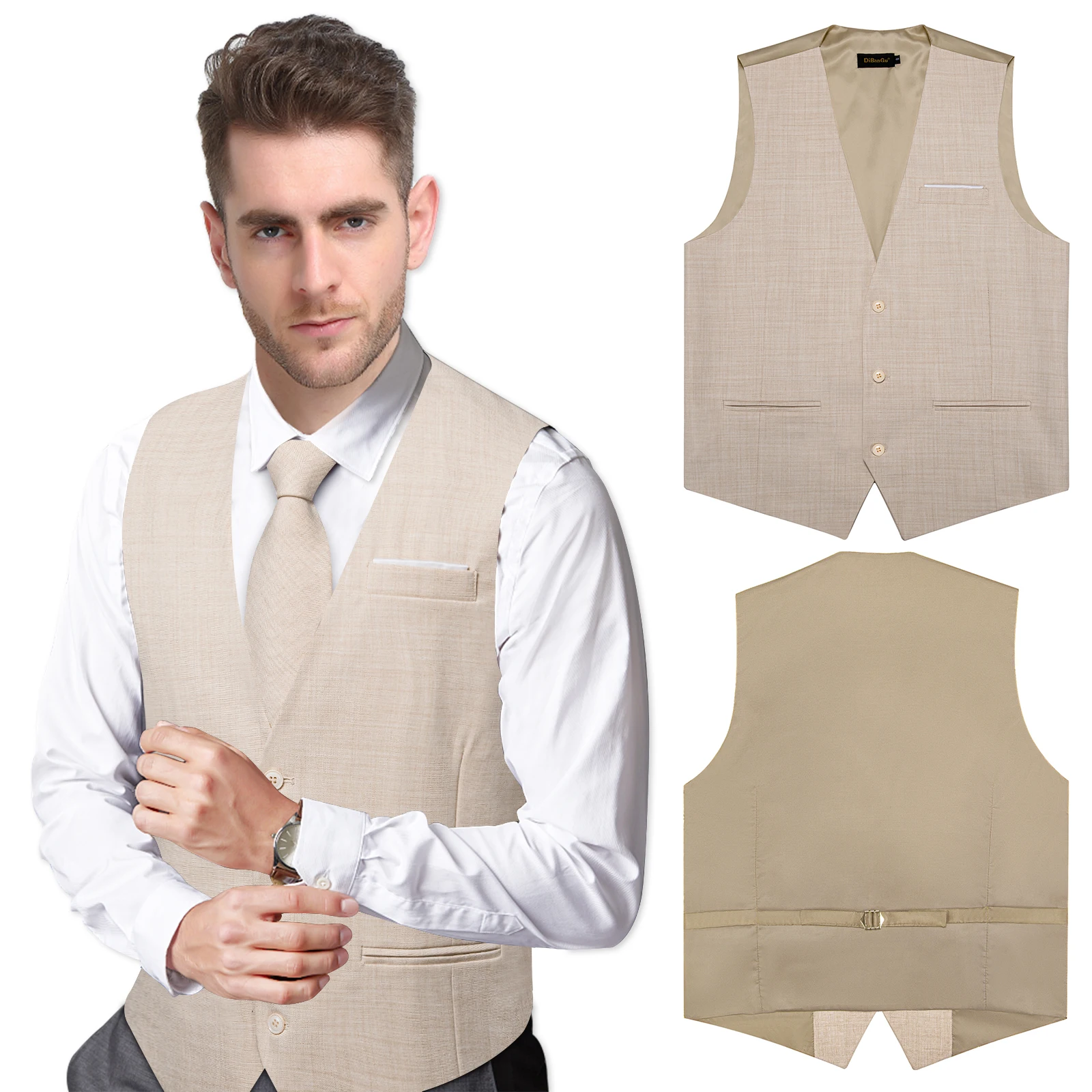 Dress Waistcoat Vest For Men Mens Vest Formal Blazer Gilet Homme Luxury Wedding Men Suit Vest Bowtie Pocket Square Set DiBanGu