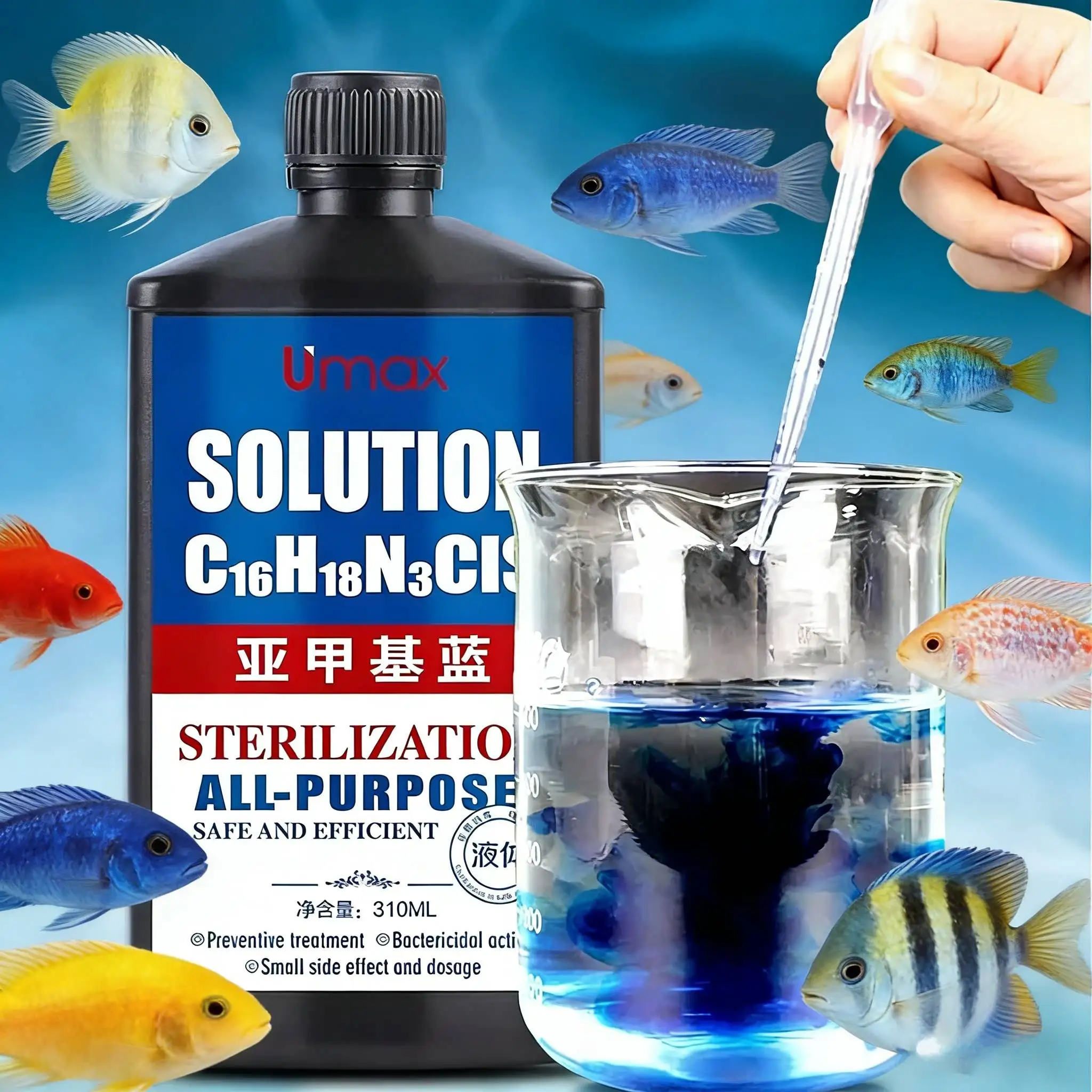 NUEVO, Solución de Azul de Metileno de 310 ml para Peces Ornamentales de Acuario, Elimina Manchas Blancas y Enfermedades de los Peces, Medicina para Peces Koi, Betta y Goldfish