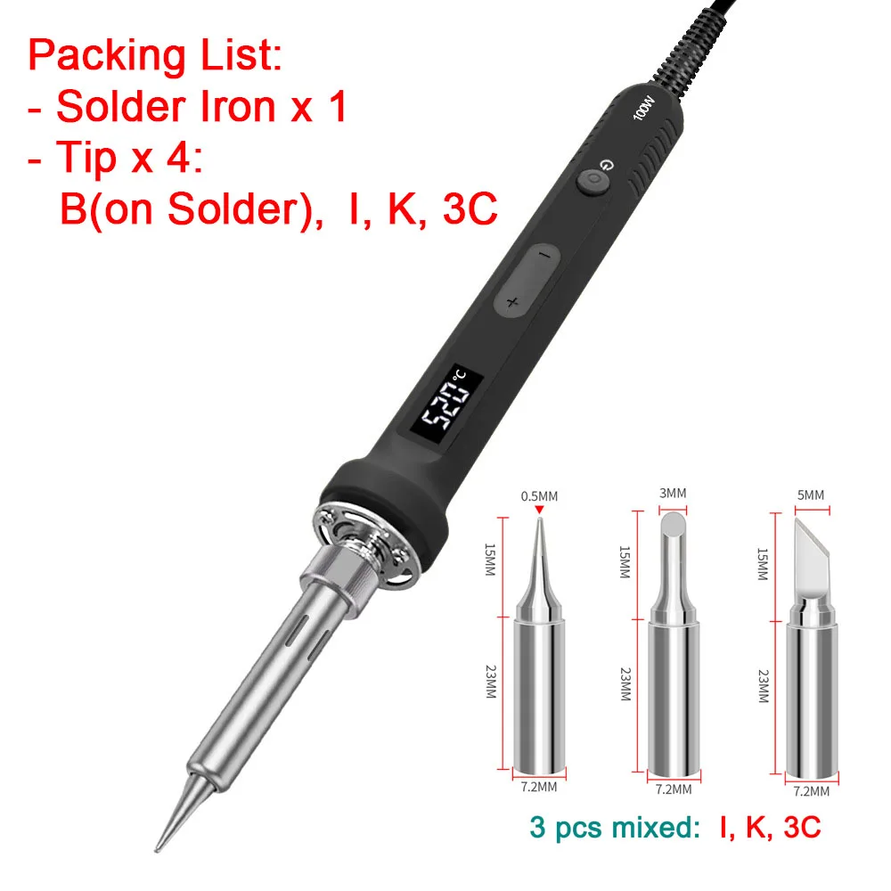 100W Soldering Iron Kit Matched 919 Tip Digital Solder Dual Calibration 180-520℃968℉ Adjustable LCD Electric Welding Repair Tool