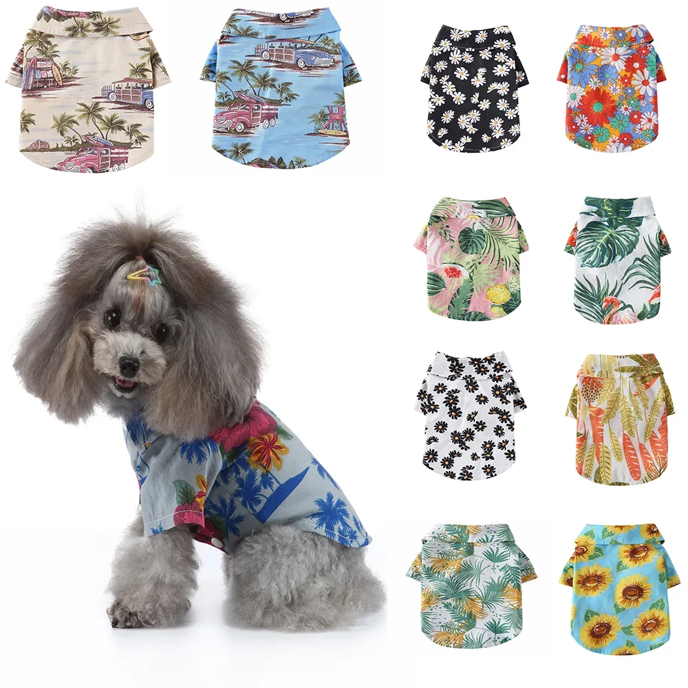 Hawaiian Style Leaf Printed Pet Beach Shirts Summer Dog Clothes for Puppy Small Large Cat Dog Chihuahua Costume Pets Clothing