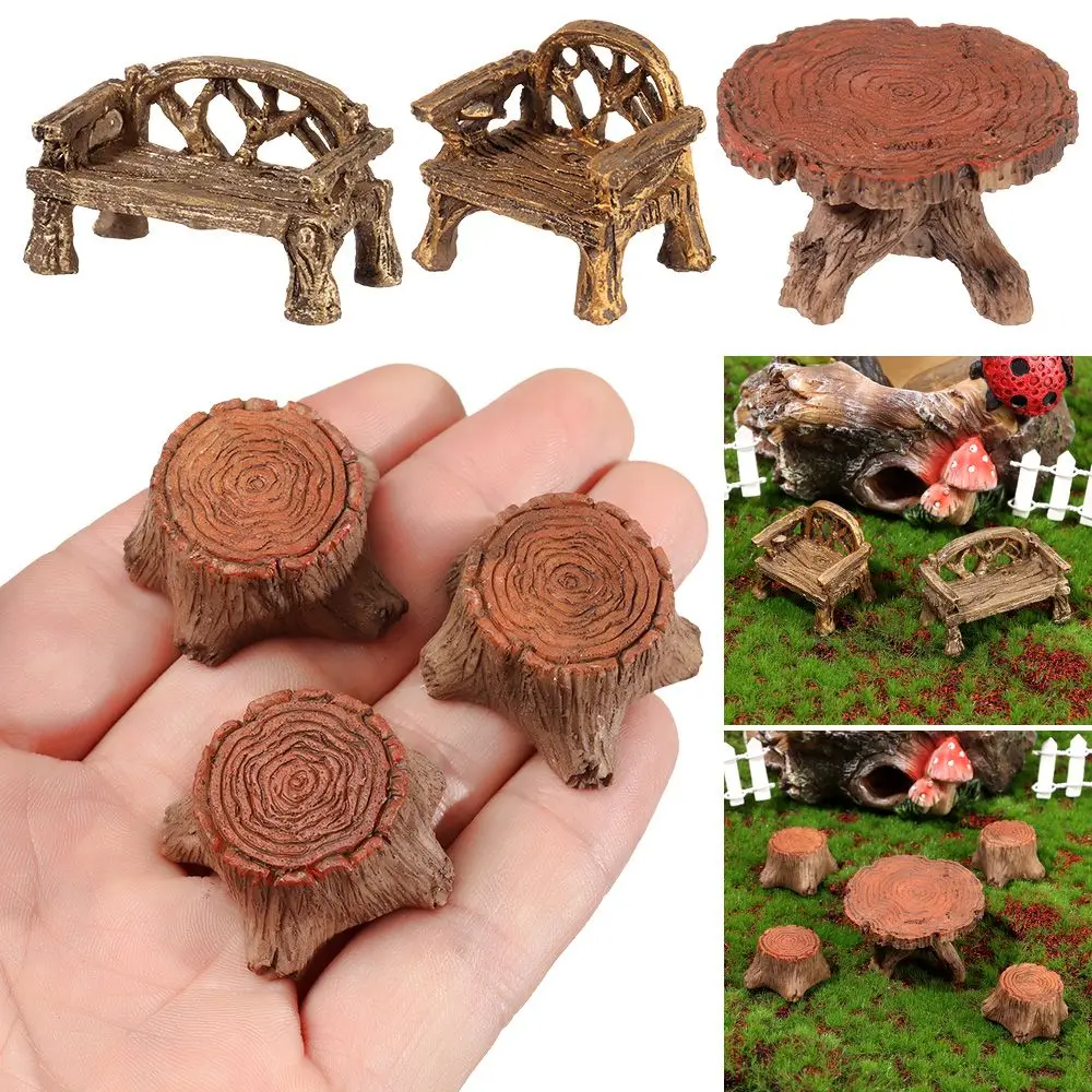 Miniature Stools Table Mini Bench Park Chair Figurines Micro Landscapes Fairy Garden Dollhouse Ornament Succulents Bonsai Gift