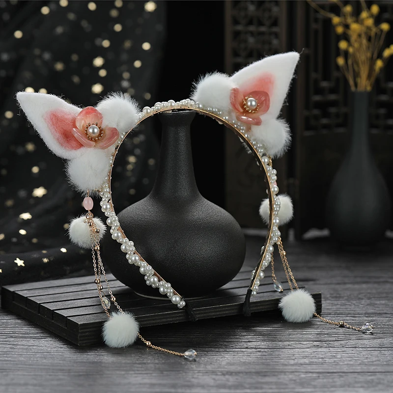 Cute Lolita Fairy Headdress Bunny Ear Tassel Buyao Headband Hanfu Hairpin Hair Accessories Cosplay Princess Headwear Hair Hoop