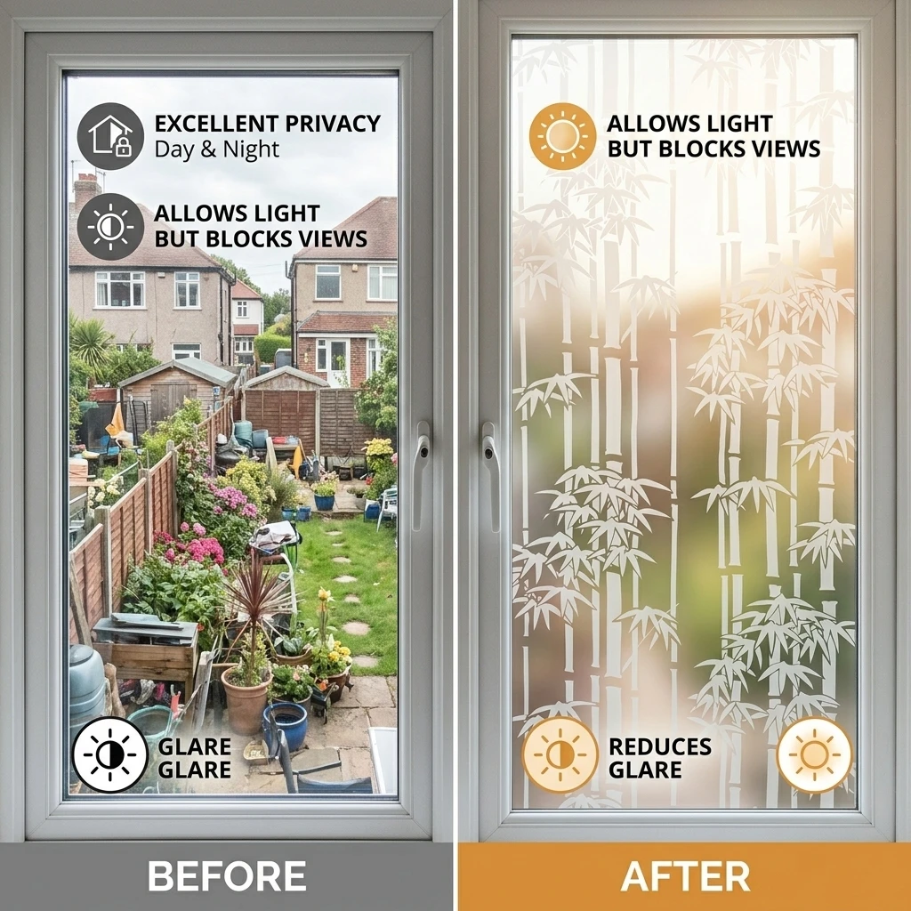 Oriental Style Self-Adhesive Bamboo Frosted Privacy Window Film Anti-UV Frosted Glass Sticker for Home Decor