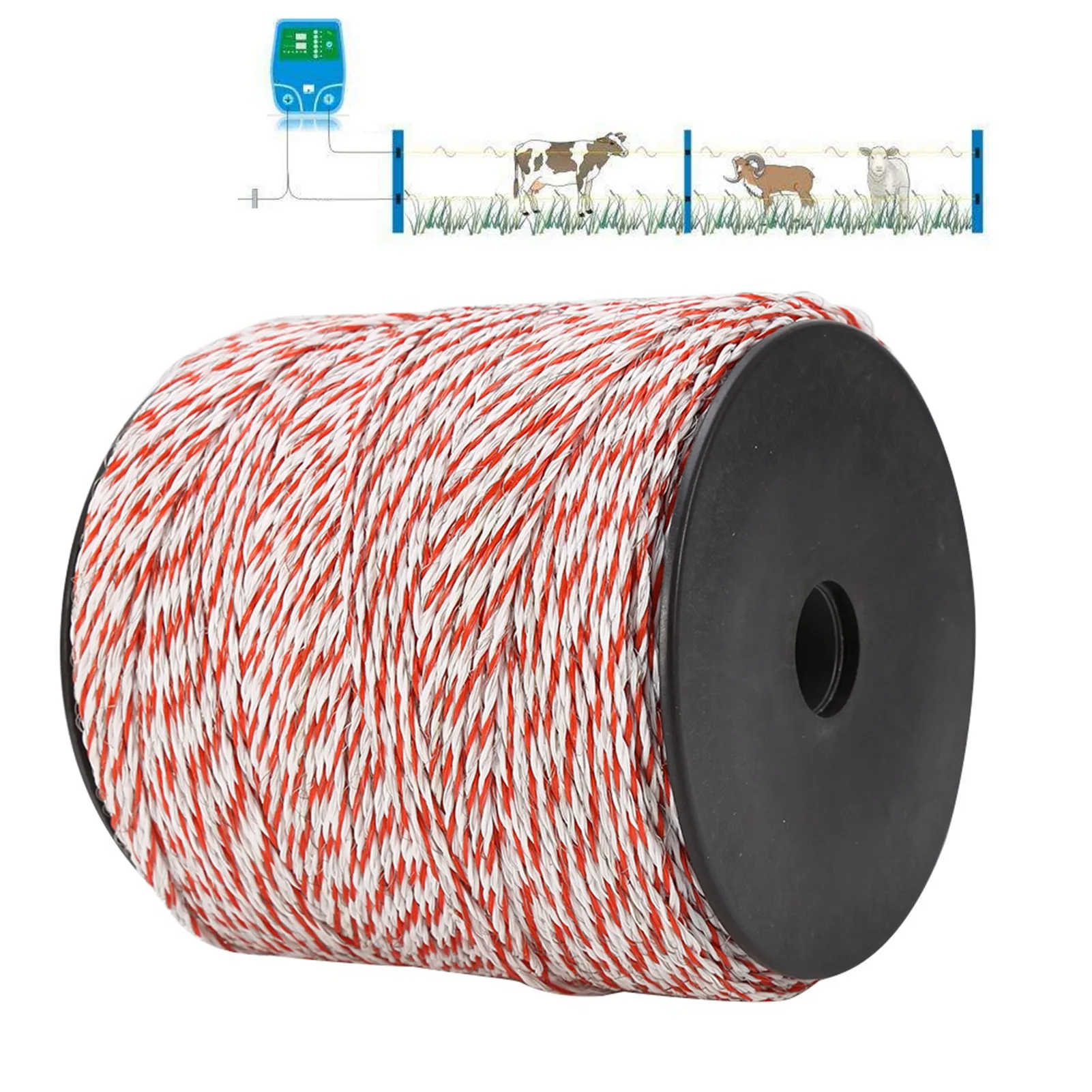 Professional 500M White Red Electric Livestock Conductive Fence Wire Roll Stainless Steel Conductive Rope for Farm Ranch Pasture