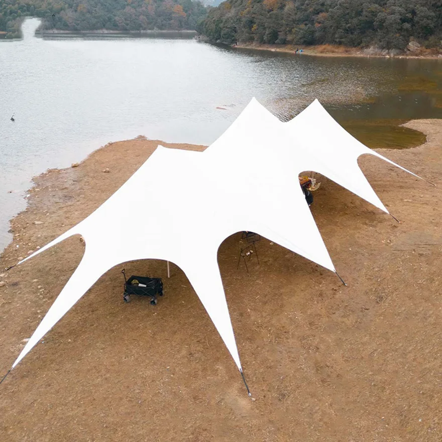 Custom Logo Large Hexagonal Tarp Waterproof UVproof Star Shape Pyramid Gazebo for Events With Single Double Peaks Spider Tent