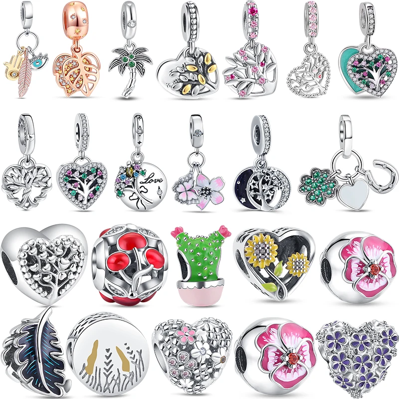 

925 Sterling Silver Plant Series Family Tree Cactus Pendant DIY Charms Beads Fit Original Pandora Charms Bracelet Women Jewelry