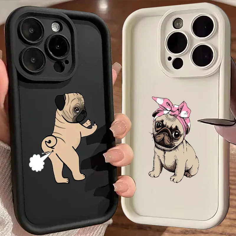 Funny Pug Dog French Bulldog Phone Case for iPhone 16 Cases iPhone 15 14 13 12 Mini 11 Pro Max 16 Plus XS 15Pro Shockproof Cover