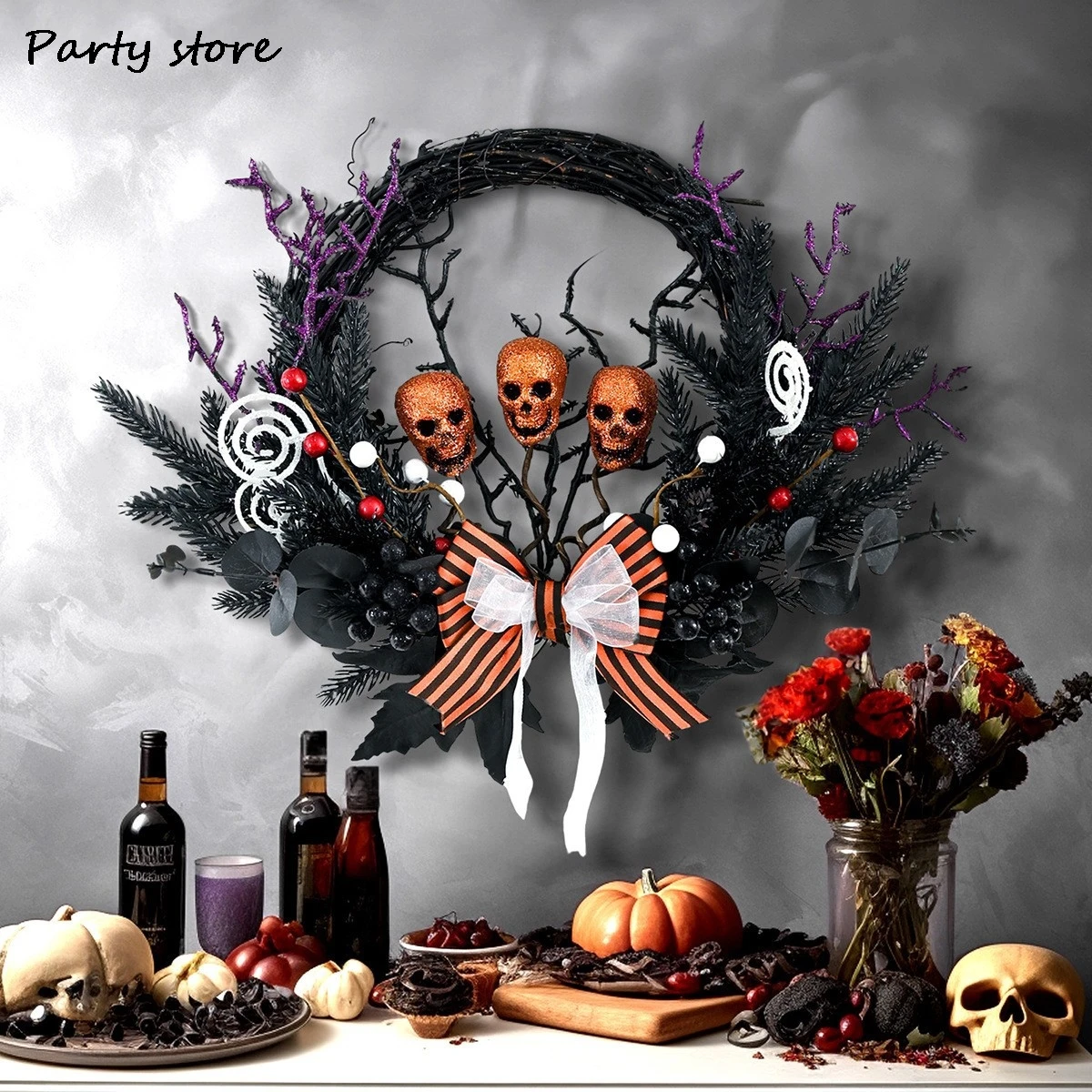 

Halloween Decoration Vine Ring Wreath Skeleton Garland Home Decor Indoor Outdoor Oangment Door Hanging Props Halloween Decor