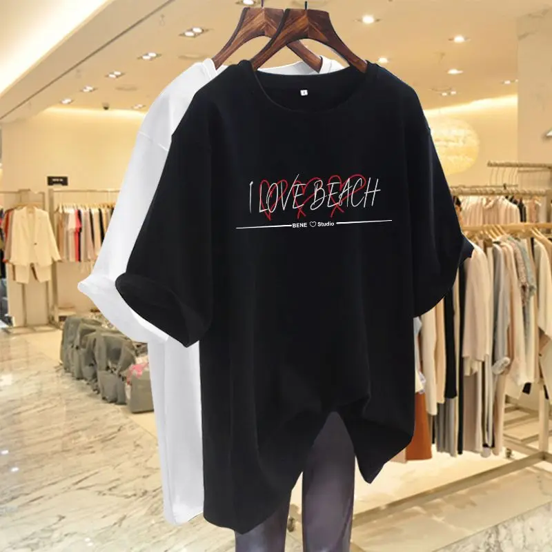 

Women Letter Lover Printed T-shirt Short SleeveCasual Loose Cotton Tops Summer Chic Y2k Pullover