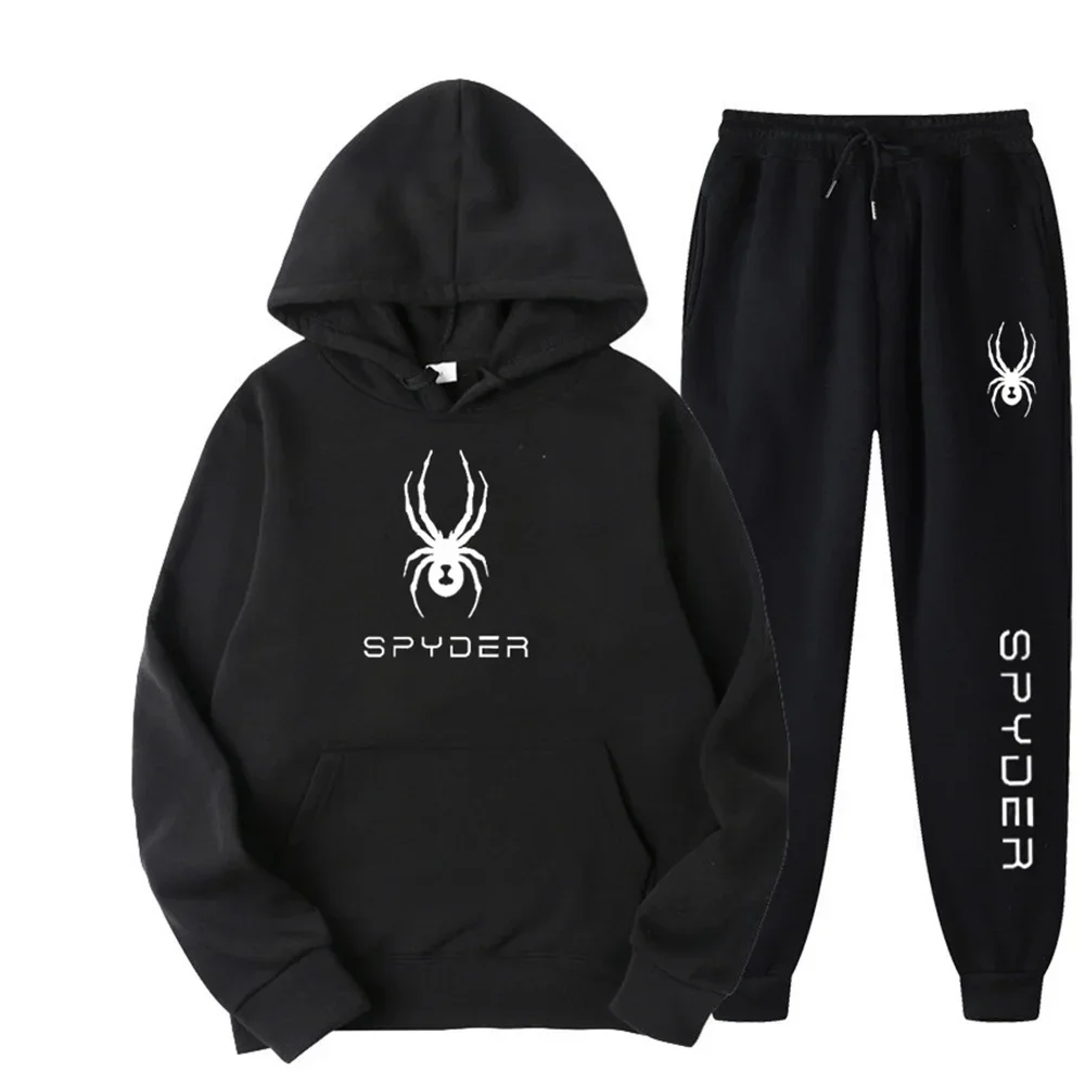 

Autumn Winter Couples Hooded Long Sleeve 2-Piece Set, Male & Female Casual Sports Suit with Elastic Waist Pants & Hoodie