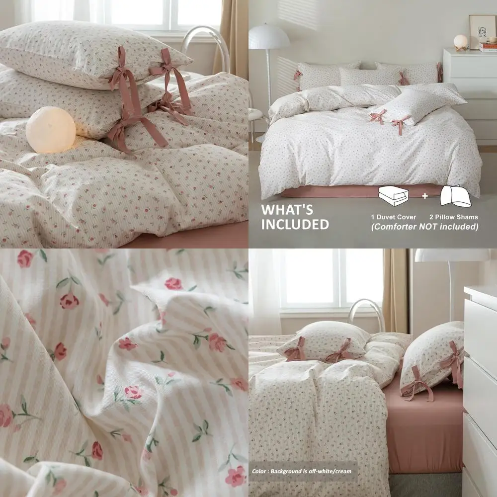 

Комплект постельного белья Cotton Blossom, размер Twin, 68x86, розовые полосы, на молнии, в стиле коттеджкор