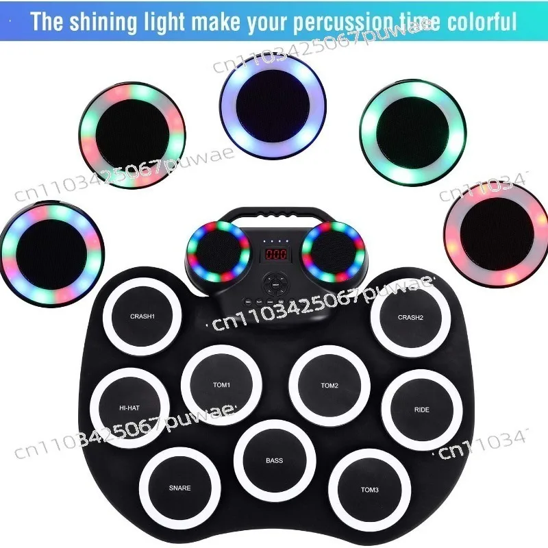 Portable electronic drum hand roll electronic drum flash light bluetooth drum set built-in lithium battery with speaker