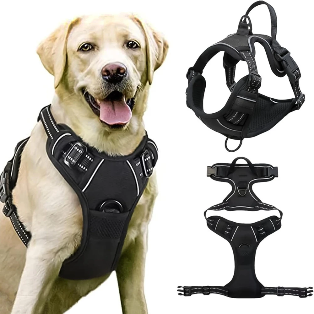 Arnés para perros sin tirones, arnés para el pecho, tracción para perros, chaleco mediano para perros, chaleco acolchado ajustable, transpirable con cinta reflectante