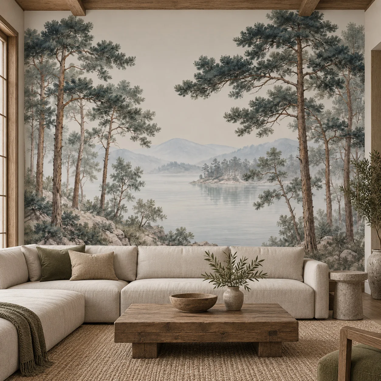 Forest Wall Mural Vintage Pine Lake Landscape Wallpaper Rustic Woodland Nature Wall Decor Living Room Wall Art Non Self Adhesive