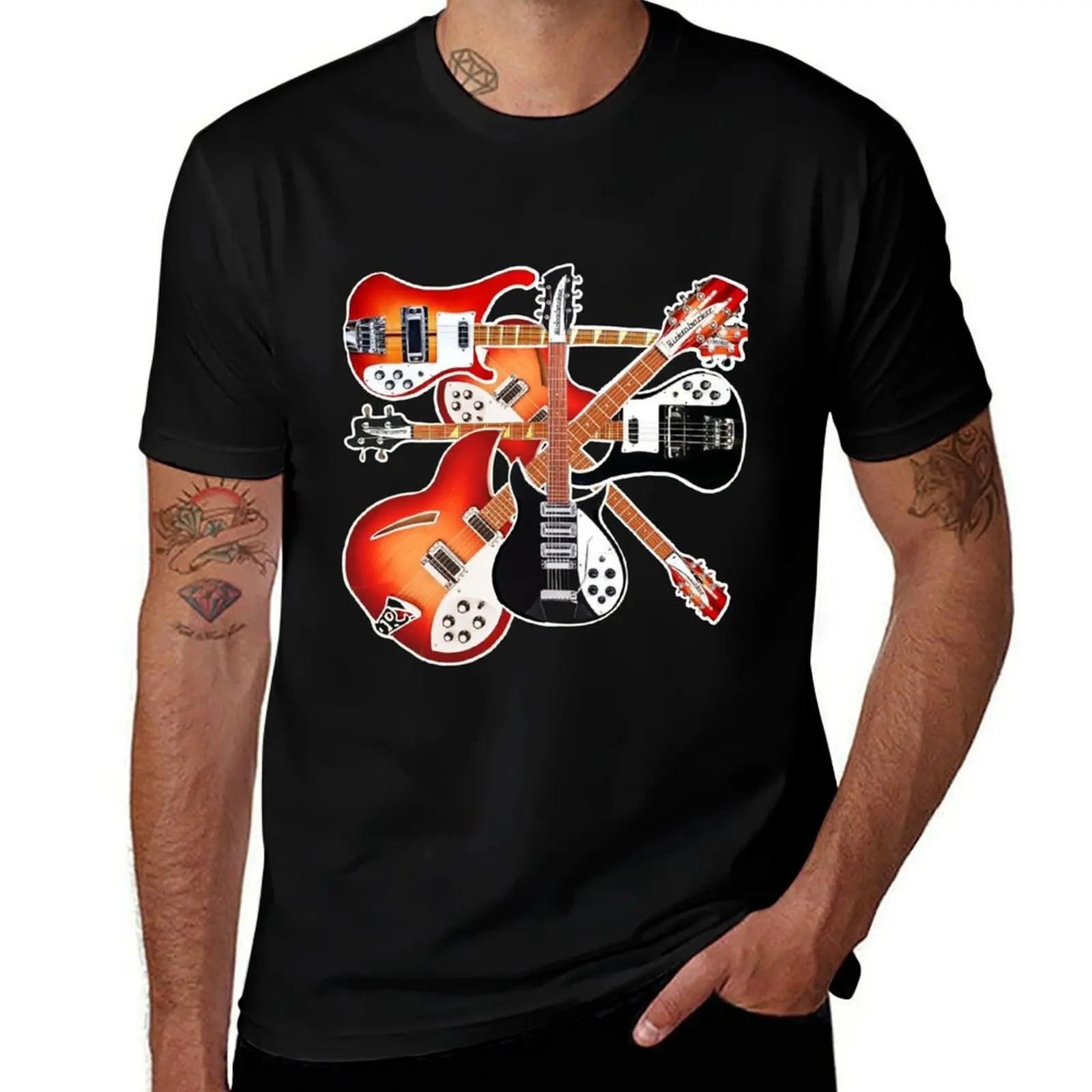 

Rickenbacker Guitar Celebration abstract art collage T-Shirt boys whites shirts graphic tees big and tall t shirts for men