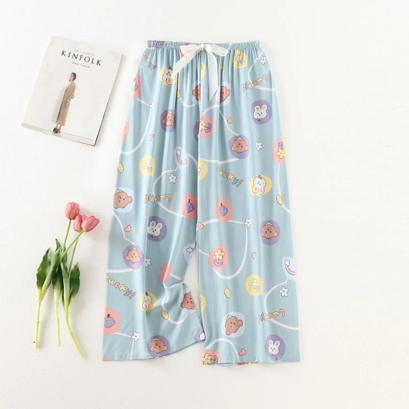 Pajama Pants Woman Cotton Silk Ladies Autumn and Winter Wide-Legged Trousers Outside Large Size Casual Soft Sleeping Pants