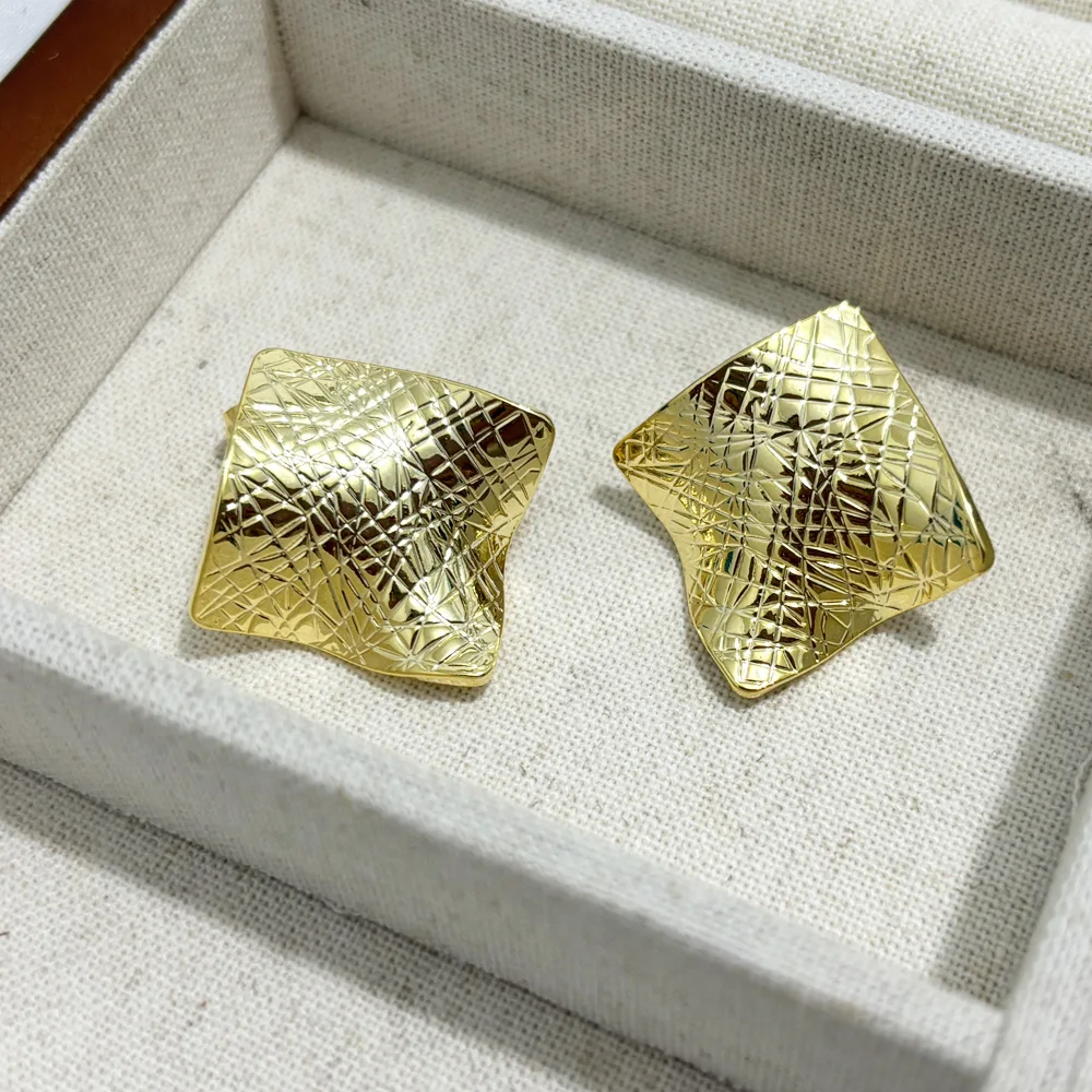 Vintage Punk Stainless Steel Wave Square Earrings Design Unique Water Ripple Earrings for Women 18K Gold Plated Jewelry Gifts