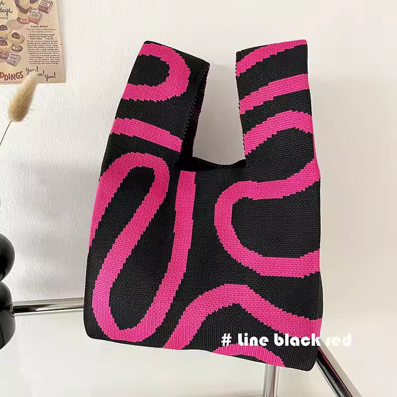Women'S Knot Wrist Bag Handmade Knitted Bag Portable Mini Striped Tote Bucket Phone Bags Large Capacity Autumn Winter Handbags - Image 42