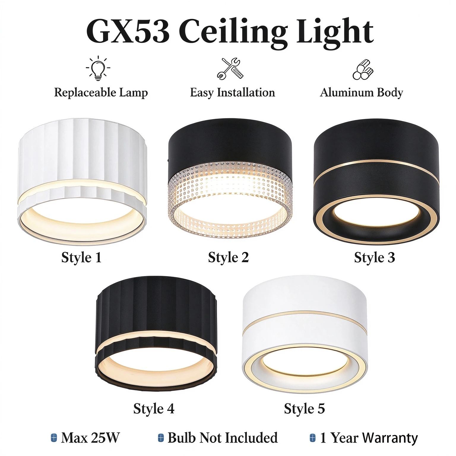 GX53 Surface Mounted Downlight Indoor Ceiling Spotlights Recessed Tube Lamp for Living Room Bedroom Corridor Lighting Decoration