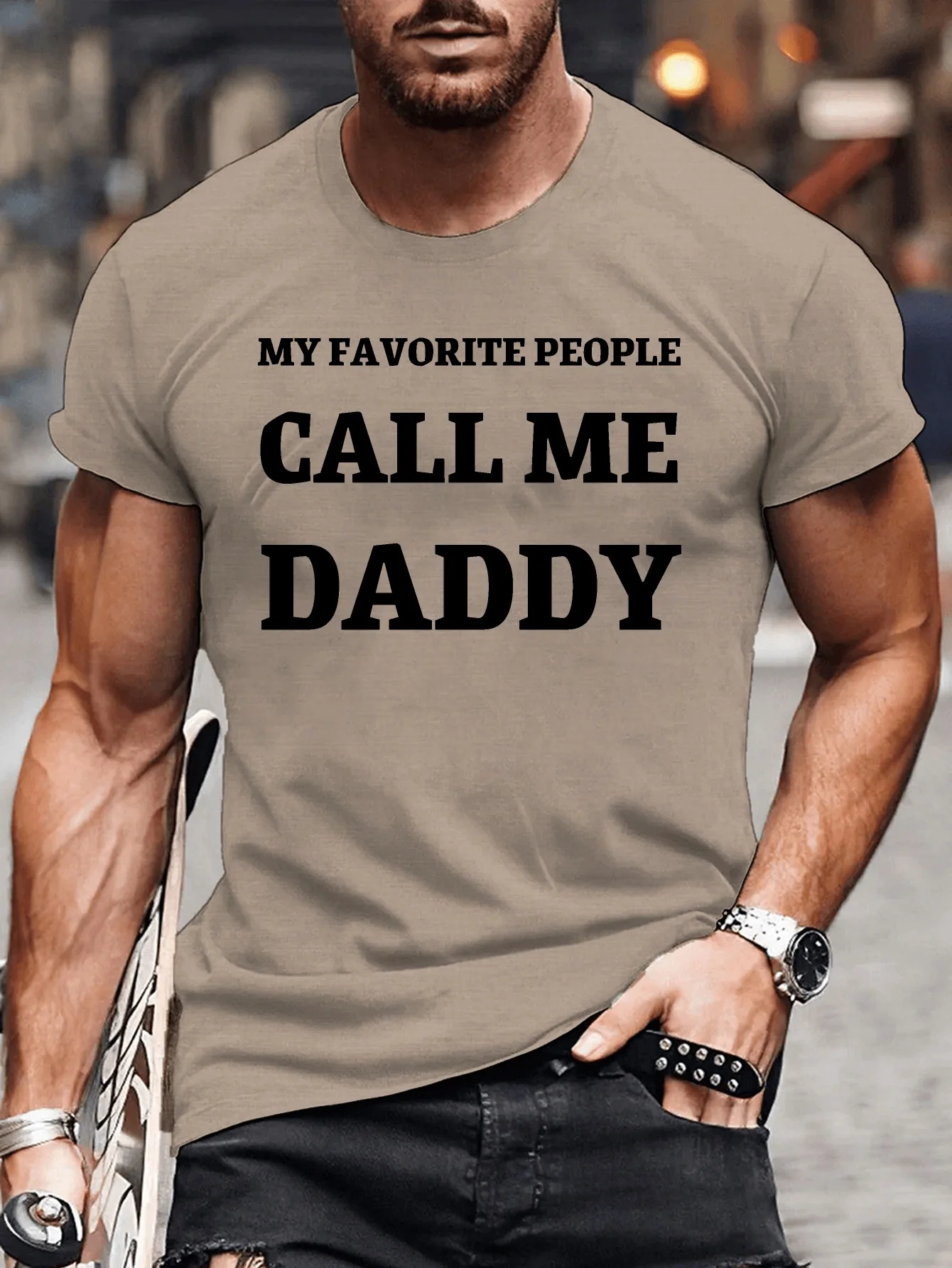 Favorite Daddy Crew Neck Fitted T-Shirt - Moisture-Wicking, Freedom of Movement, Slight Stretch Polyester Fabric - Perfect for C