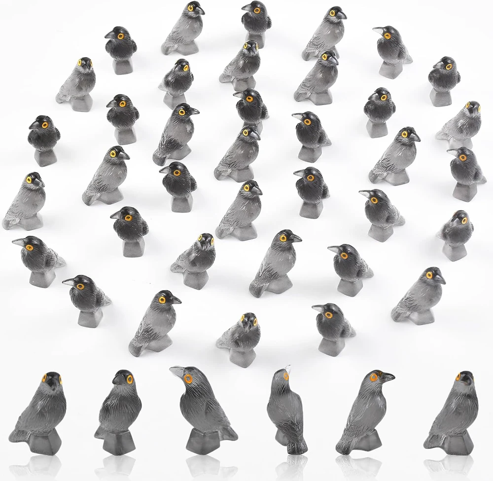 50Pieces Mini Crow Animals Luminous Tiny Resin Animals Mini Crows for Micro Fairy Garden Landscape Aquarium Decorations