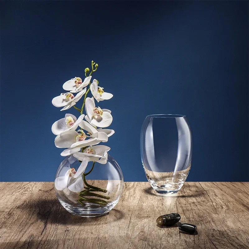 HT crystal glass vase thickened oval hotel wholesale light luxury high sense Ready to ship and purchase with peace of mind