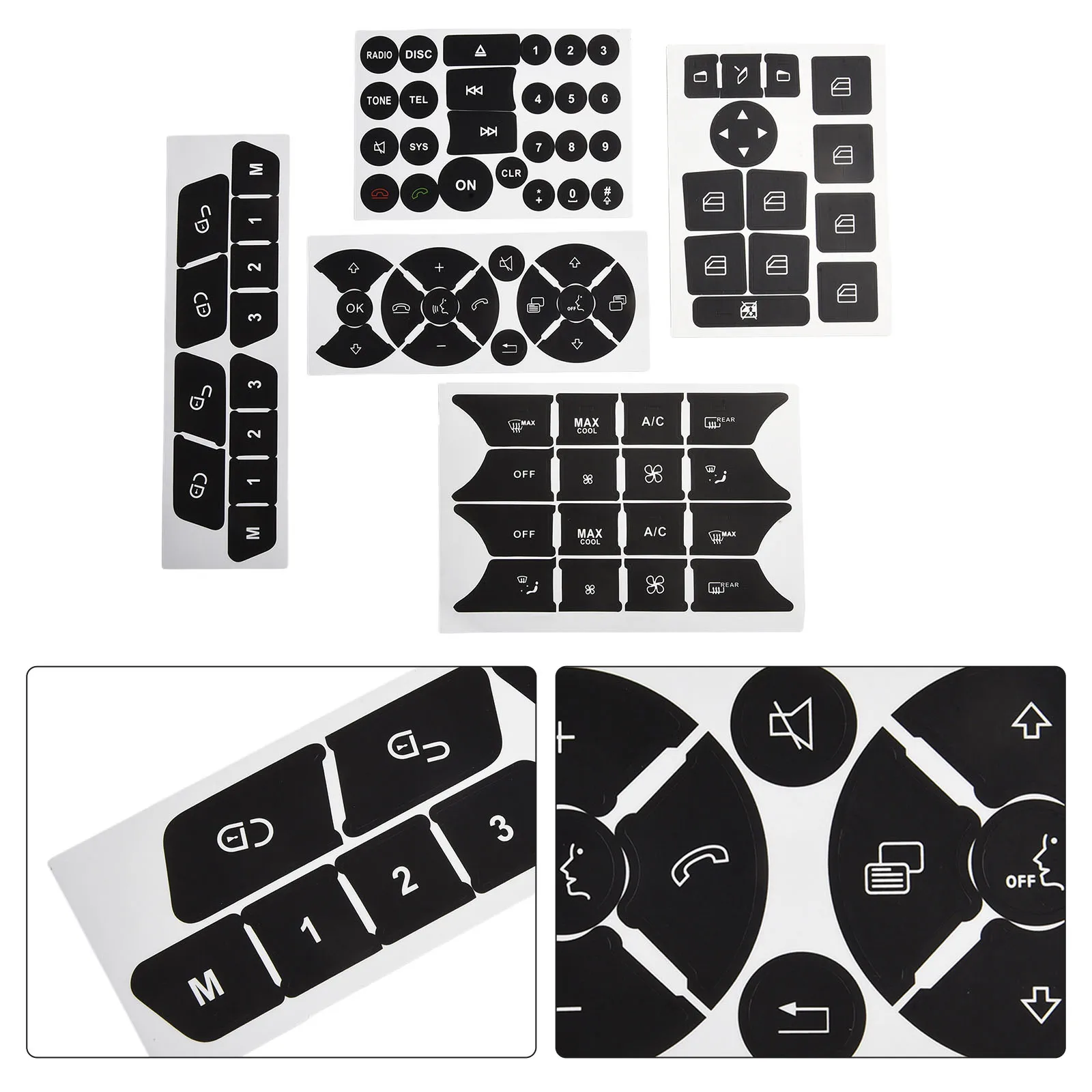 A C Radio Button Button Repair Sticker Black Overlay High Grade Material White Lettering Light Penetration Reduction