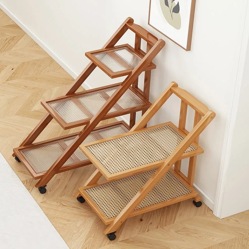 Multi-layer storage rack, bookshelf, floor-to-ceiling multi-functional living room, sundries moving side table, shelf