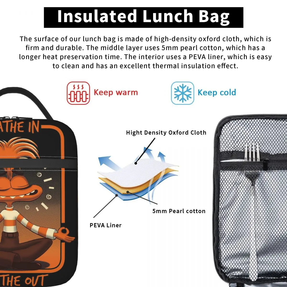 Anxiety Mode Inside Out 2 Insulated Lunch Bags For Office Breathe In Breathe Out Food Storage Bag Portable Cooler Thermal Box