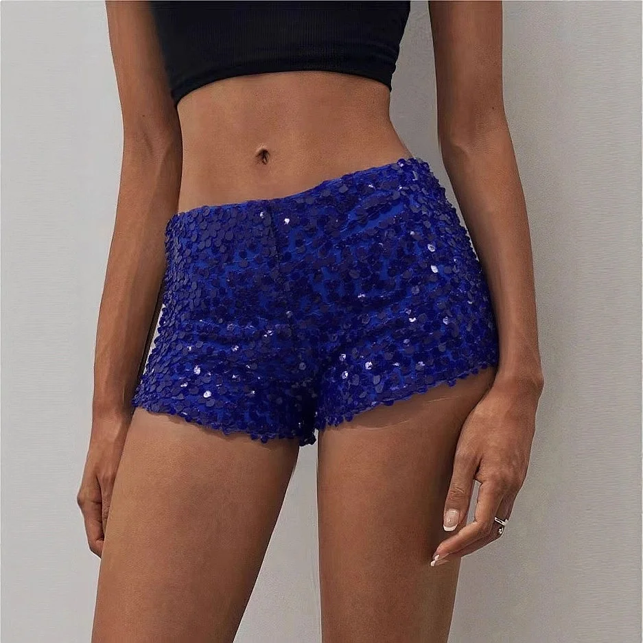 Women Sexy Sequin Bodycon Shorts Summer High Waist Tight Shorts for Night Out Clubwear