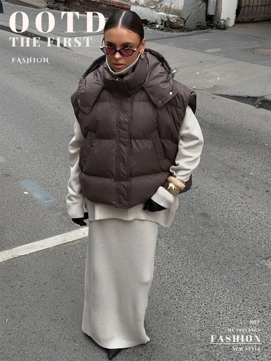 Wolfeel 2026 Winter New Thick Loose Warm Hooded European and American Casual Street Fashion Women's Wear Tank Top Cotton Jacket